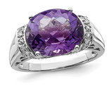 4.20 Carat (ctw) Amethyst Ring in Sterling Silver with Accent Diamonds
